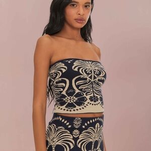 Navy Blue Ainika Tropical Splendor Knit Top, Large, Never Worn
